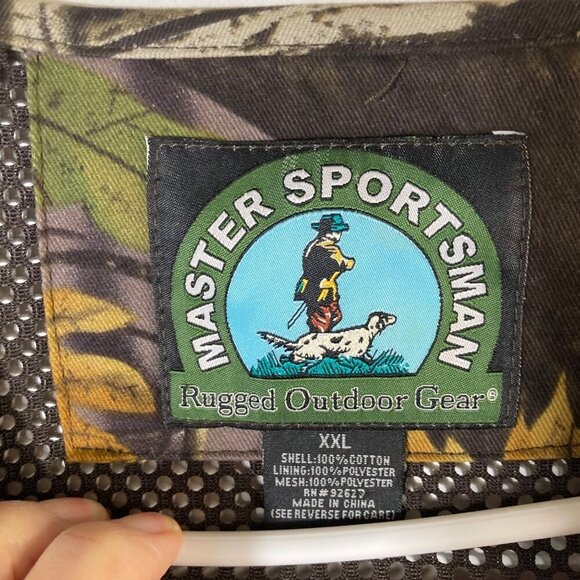 Mens Master Sportsman Camo Hunting Vest Multipocket Back Zip 2XL Brown Green - Picture 8 of 8
